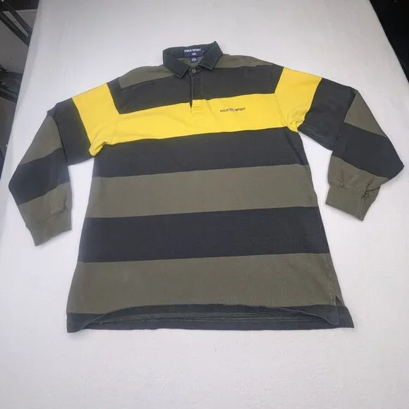 Rare Vintage Ralph Lauren Polo Sport Men's Shirt Gray Black Yellow Size Large L