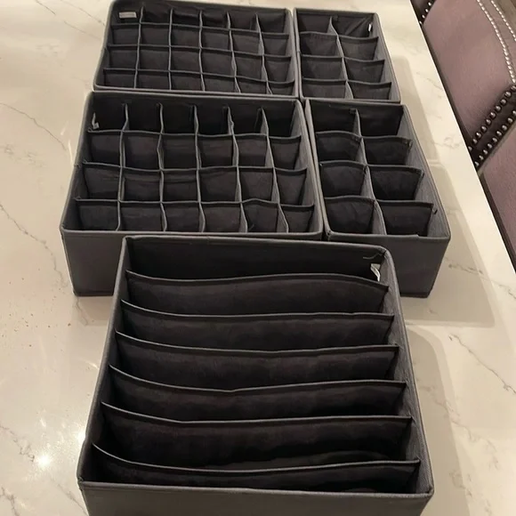 Set of 8 charcoal grey drawer organizers