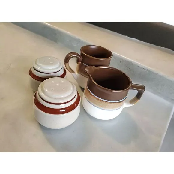 Coffee Cup Mug Creamer and Vintage Salt & Pepper Shaker Lot - Made in Japan