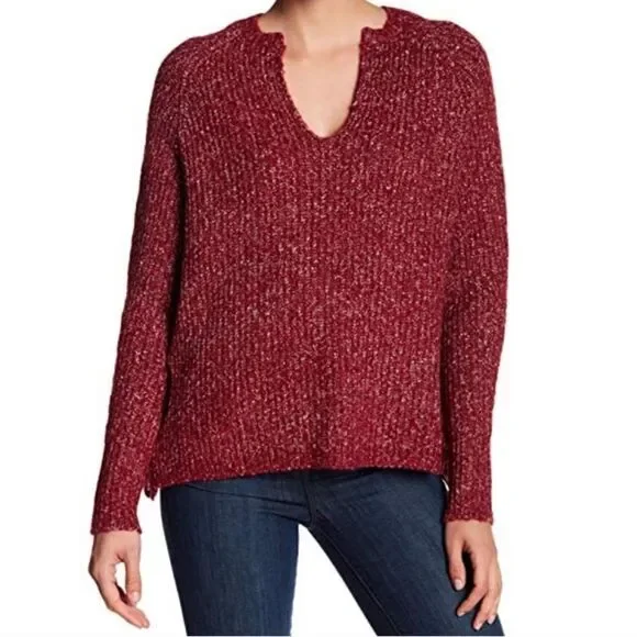 John + Jenn Maroon Side Lace Up Sweater