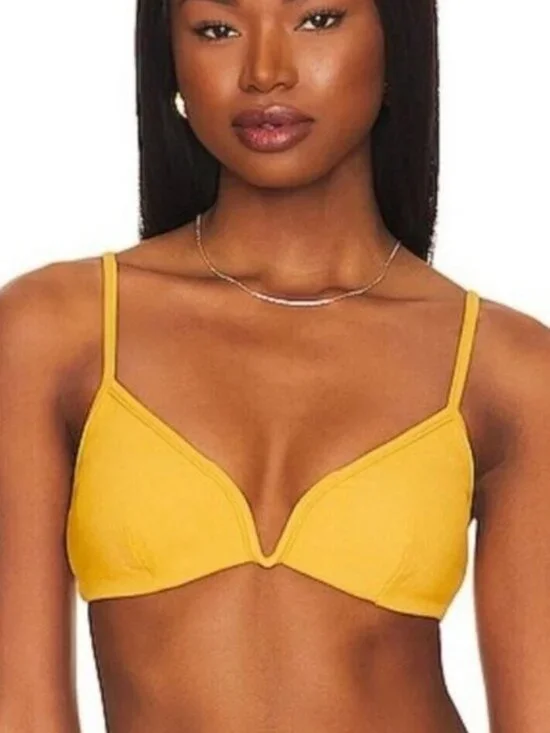 🌻NEW w.tags L*Space Helena Sunshine Gold Ribbed Bikini Top Size S | $99 Retail