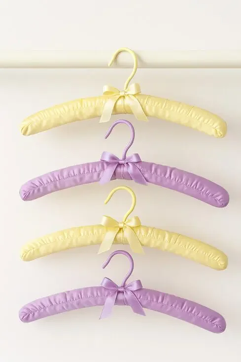 4 Vintage Padded Hangers Purple Yellow