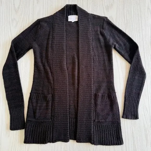 Ambiance Womens Size Small Brown Rib Cardigan Open Front Pockets