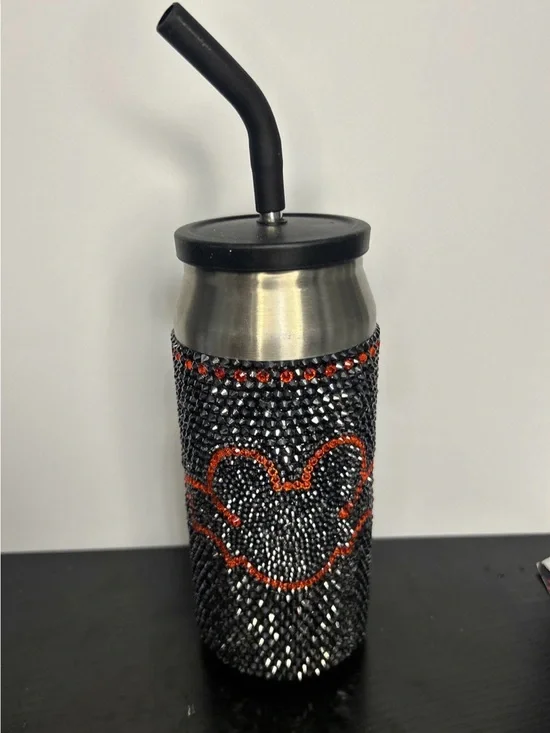 Halloween Mickey Mouse Bat Rhinestone Metal Cup with Straw