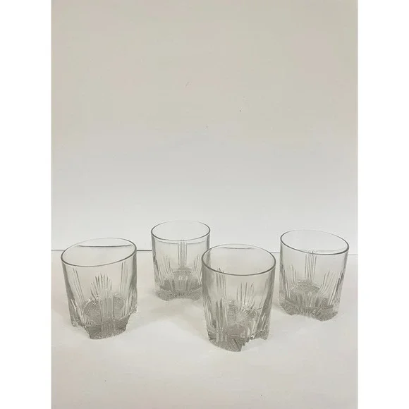 Vintage Textured Glass Lowball Glasses | Set of 4 Retro Whiskey Rocks Tumblers