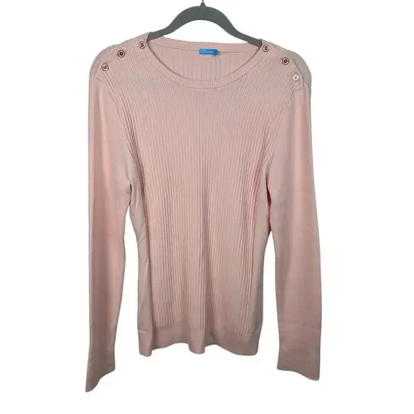 NWT J. McLaughlin Cotton Blend Seaspray Sweater Gold Button Size Large Pink