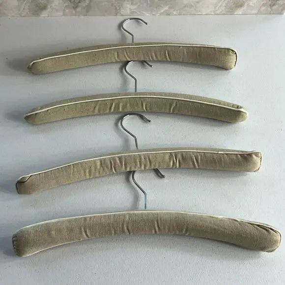 Set Of 4 Linen Covered Padded Hangers With Silver Hardware