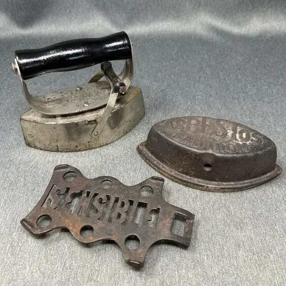 Antique Asbestos Sad Iron Pat 1900 Dover Cast Flat Iron Removable Handle Trivet