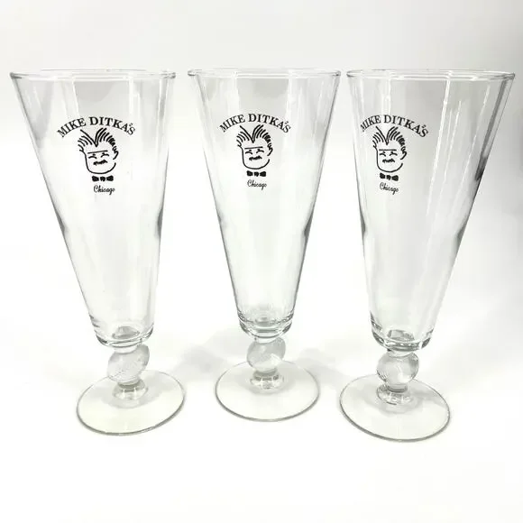 Three Mike Ditkas Restaurant Chicago Da Bears Football Pilsner Glasses Coach