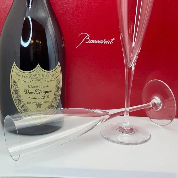 Baccarat Dom Perignon Flute Champagne Glasses Pair‎ Crystal France