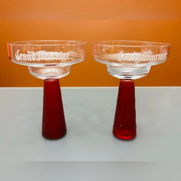 Grand Mariner Cocktail Margarita Glass with Red Honey Comb Stem Vintage 1990s