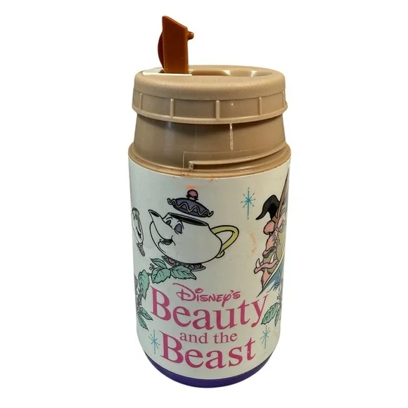 Disney Beauty and the Beast Thermos Kids White Vintage Aladdin 8oz Cup Bottle