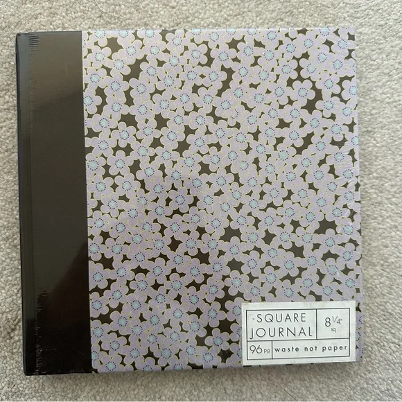 Square Journal with Floral Pattern - Black and Lavender, New