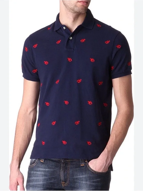 Rare XLT Polo Ralph Lauren Lobster Print Polo Shirt Navy Coastal Prep