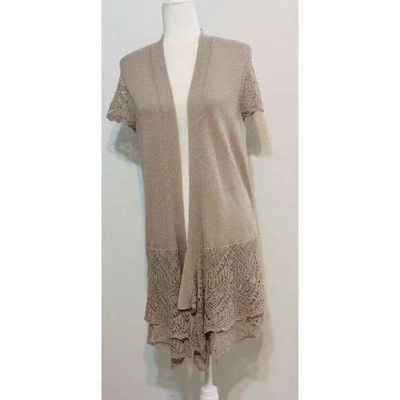 Chico's Women Size 2 (US L) Linen Blend Layered Hem Cardigan Timeless Essential
