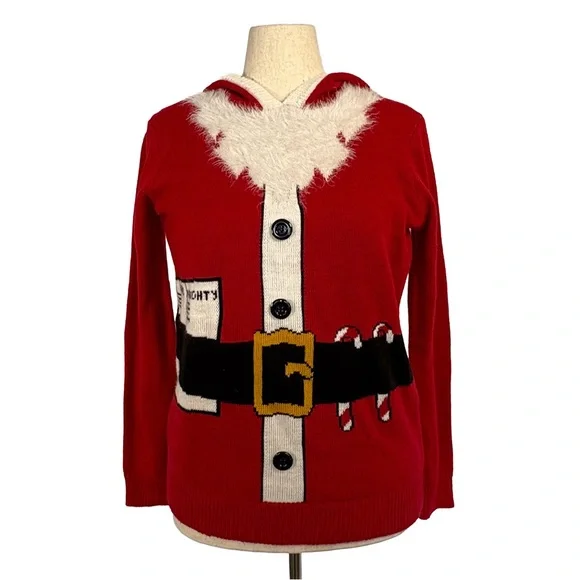 Rue21 Santa Claus Ugly Christmas Sweater Hoodie | Size Medium