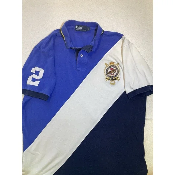 Vintage Polo Ralph Lauren Crest Polo Shirt‎ Blue Pony Classic Mens Size L