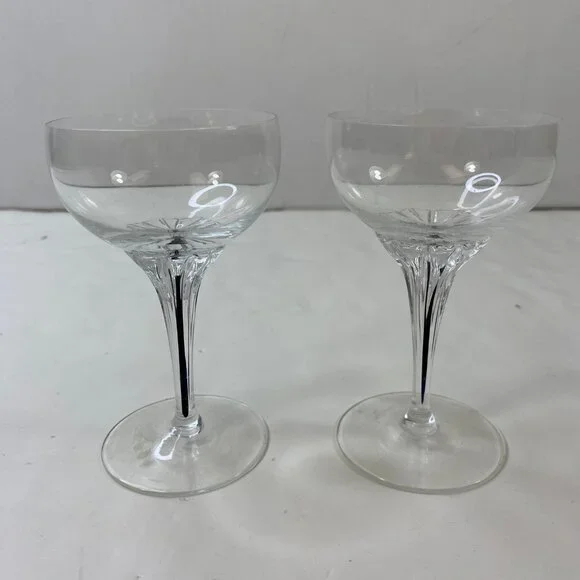 Belfor Crystal Exquisite Coupe Champagne Wine Glasses Stemware Set 2 Vintage