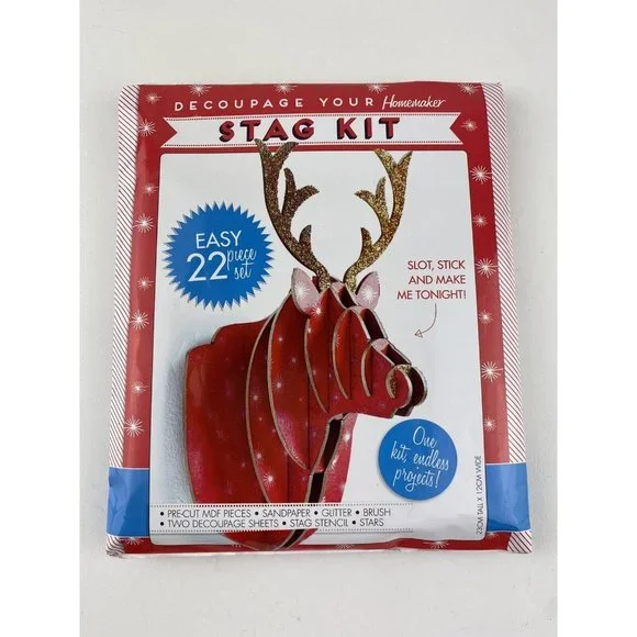 Decoupage Stag Kit Christmas Holiday Deer Glitter Red Stencil Craft Kit Head‎