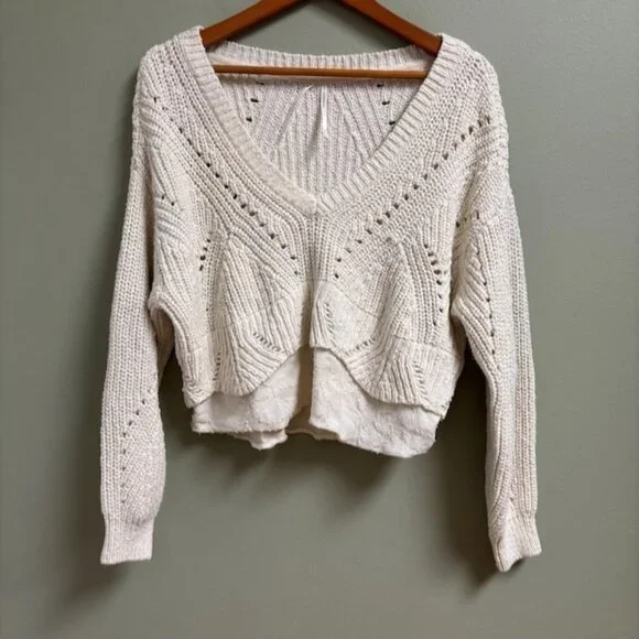 Anthropologie Womens Layered Open Knit Sweater Size LP Boho Oversize Cottagecore