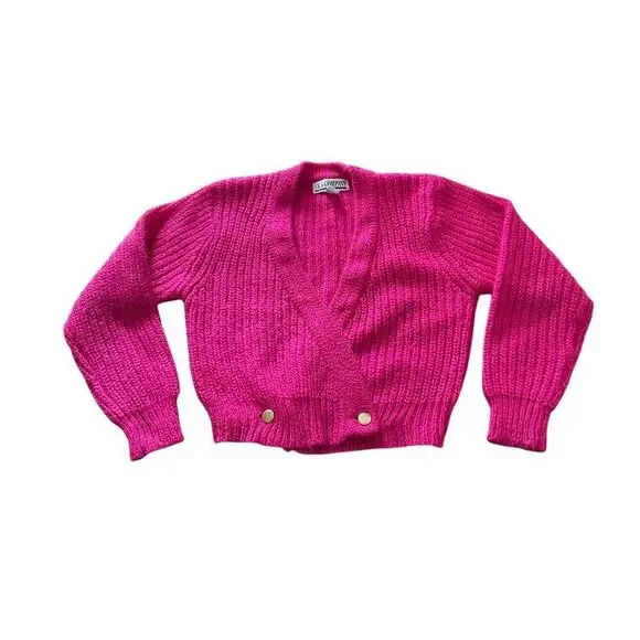 VTG 90s SK & Co Pink Cropped Mohair Wool Sweater Cardigan Sz Small Button Close