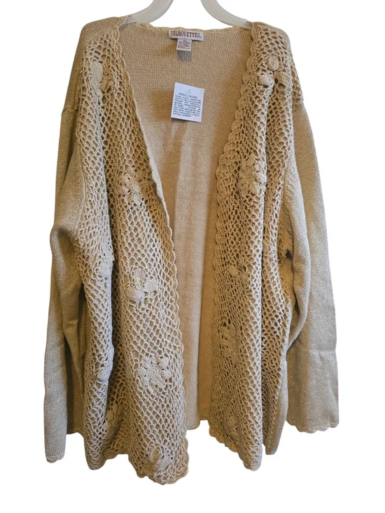 Vintage Silhouettes Gold Shimmer Cardigan, Crochet Floral 2x