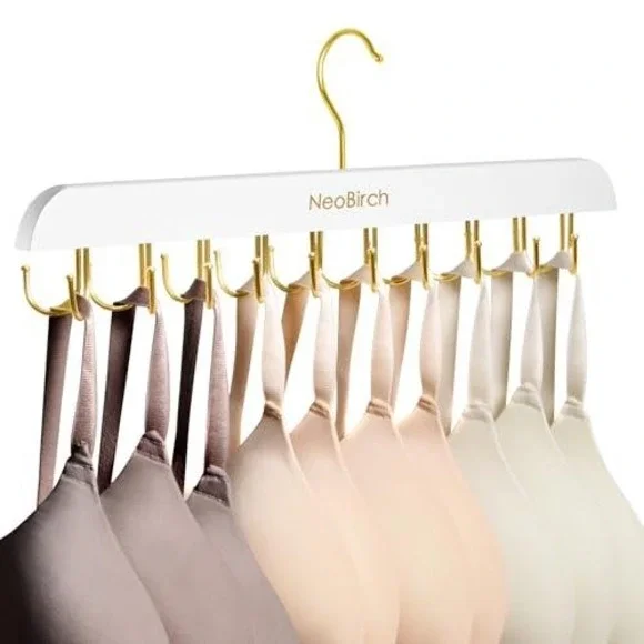 NeoBirch White Wooden Bra Hanger Organizer‎ with 12 Gold Hooks Space Saving