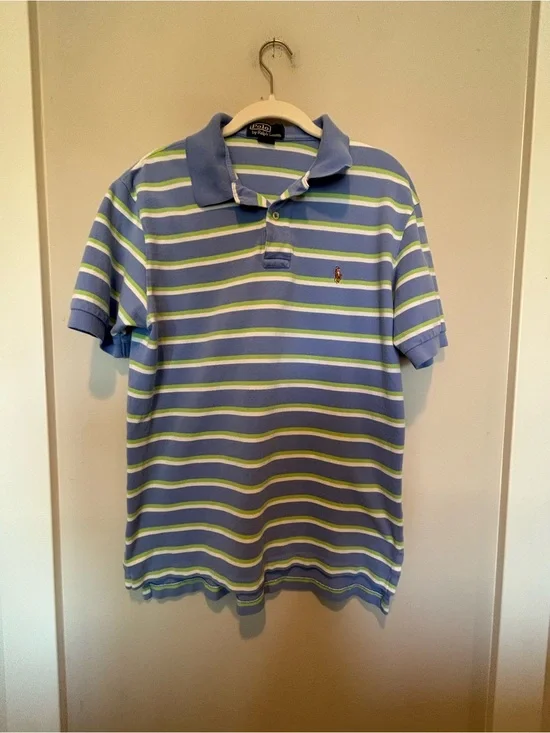 Ralph Lauren Blue, White & Lime Green Striped Polo