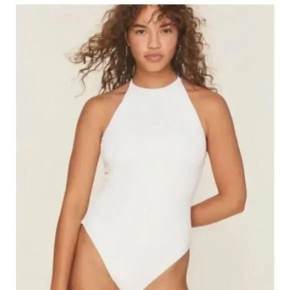 Andie Asbury Ribbed One Piece Swimsuit in Coconut NWT Medium