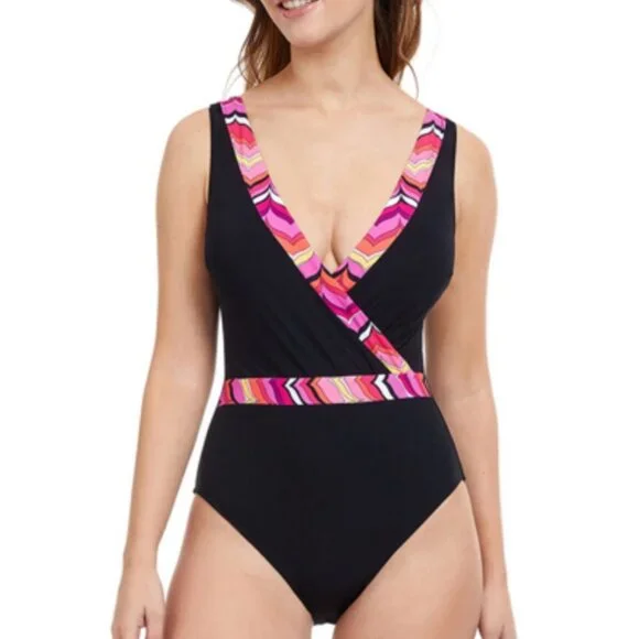 NWT Profile by Gottex Women's Black Palm Springs One Piece Swimsuit Size 8