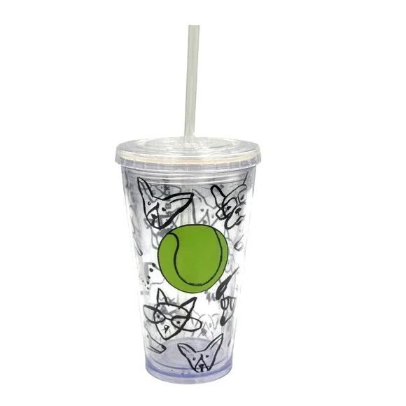 Starbucks Tumbler 16oz Clear Dog Doodle Tennis Ball Cold Cup Straw‎