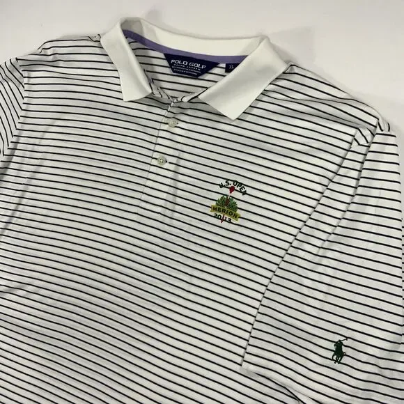 Ralph Lauren Polo Shirt Mens XL 2013 US Open Merion Golf Logo Black Stripe