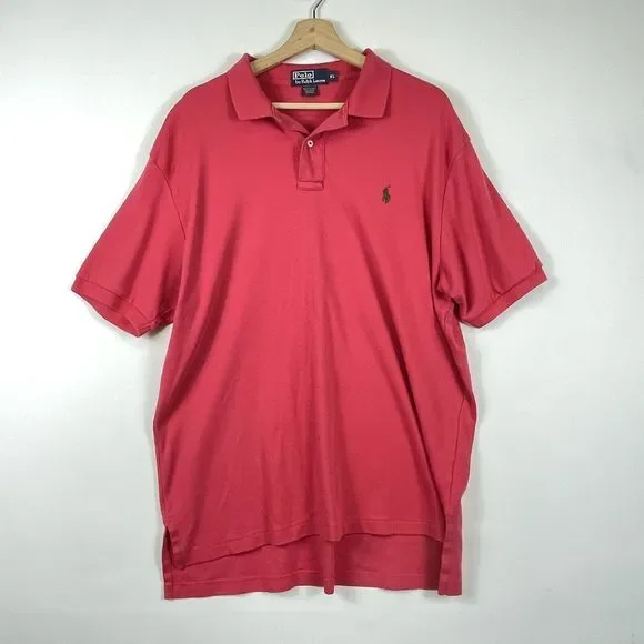 Ralph Lauren Vintage Polo Shirt Men XL Salmon Pink Short Sleeve Preppy Nautical