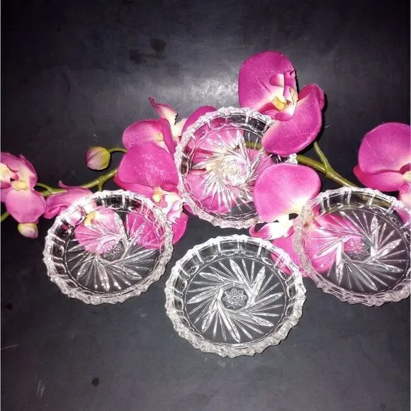 🥃 Vintage Crystal Pinwheel Coasters Set of 4