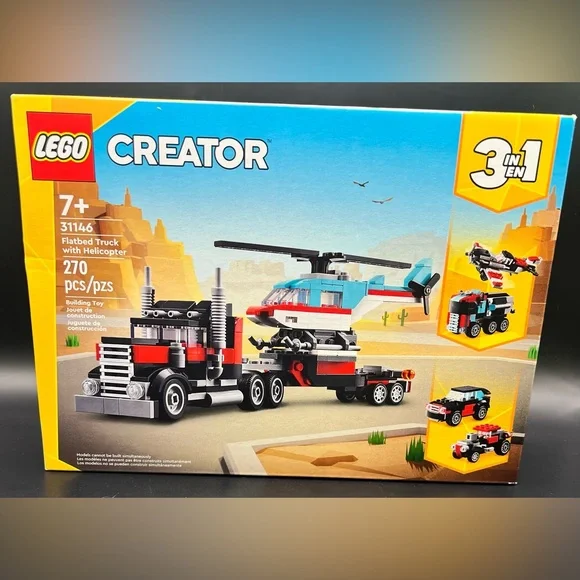 LEGO Creator 3-in-1 Flatbed Truck/Helicopter Set‎ - Red, Black, and Blue,sealed