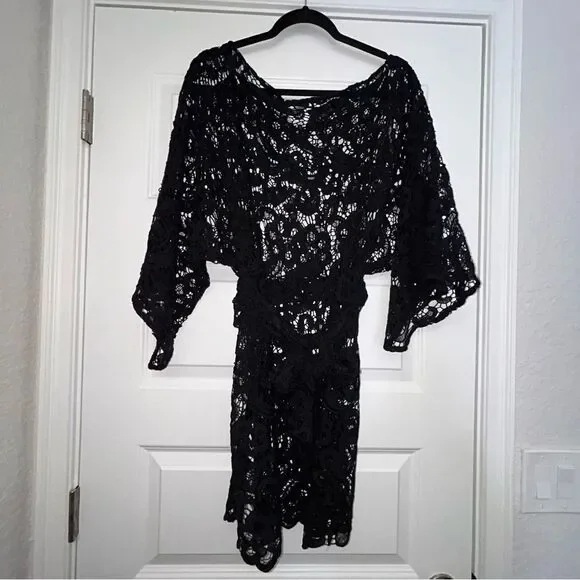 Alexis Crochet Lace Wide Bell Sleeve Mini Coverup Tunic Dress