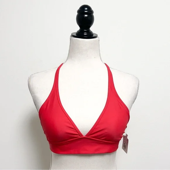 Body Glove Red Triangle Halter Back Tie Removable Pads Bikini Top Small NWT NOS