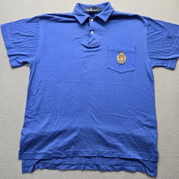Vintage Ralph Lauren Polo Shirt Mens‎ Small Blue Crest Pocket Jersey Cotton S