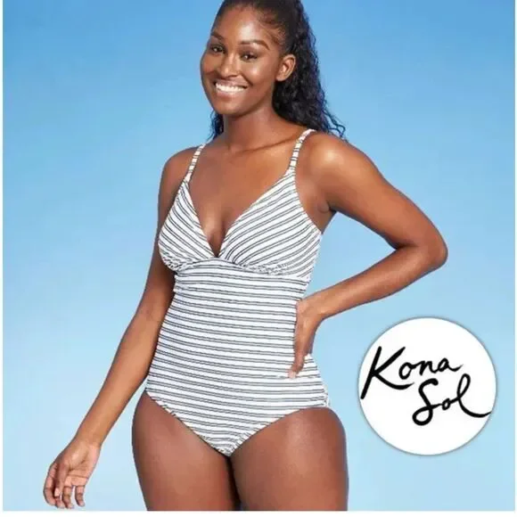 Kona Sol Striped One Piece Swimsuit XL