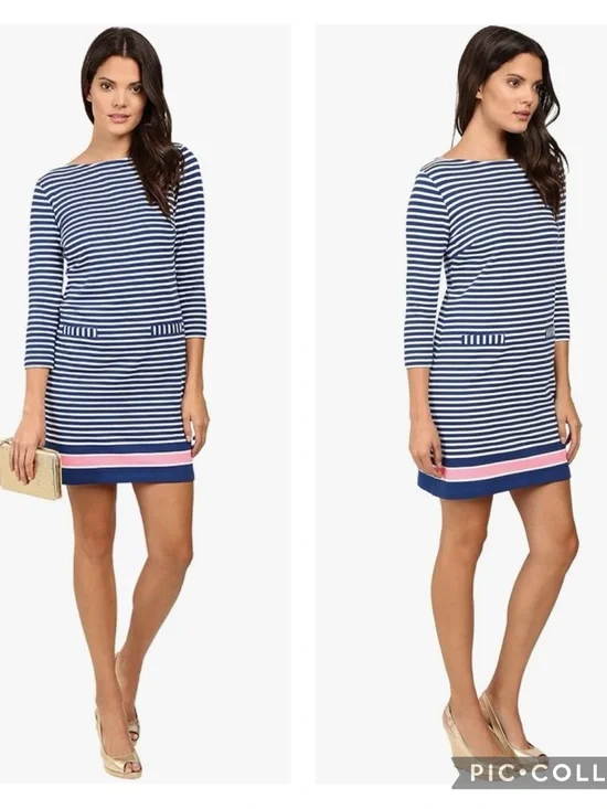 EUC Lilly Pulitzer Irina Boat Neck Striped Terry Knit Dress In Guava Melon