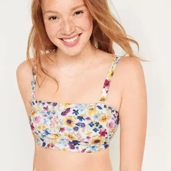 Old Navy Printed Bandeau Swim Top & High Waist Bottoms Wildflower Size S/XS