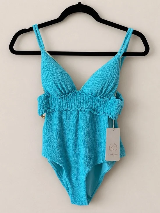 Cosita Linda Turquoise Triangle One-Piece Swimsuit Size M Adjustable Straps Chic