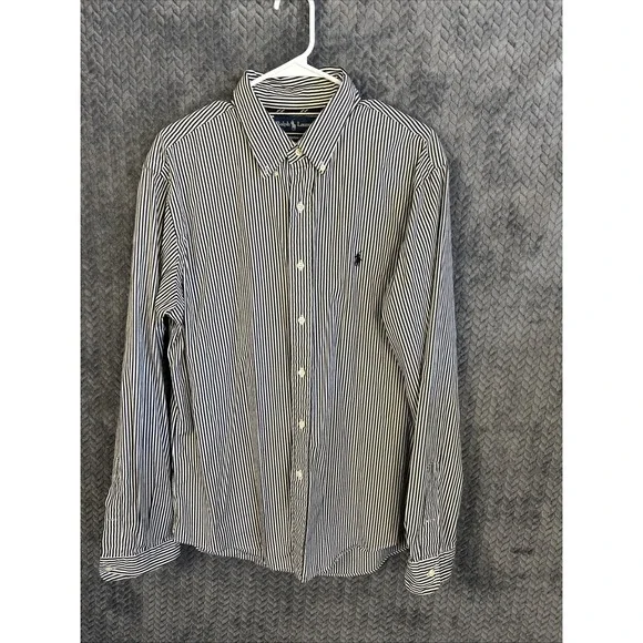 Ralph Lauren Men's Classic Fit XL Long Sleeve‎ Black & White Stripe Preppy