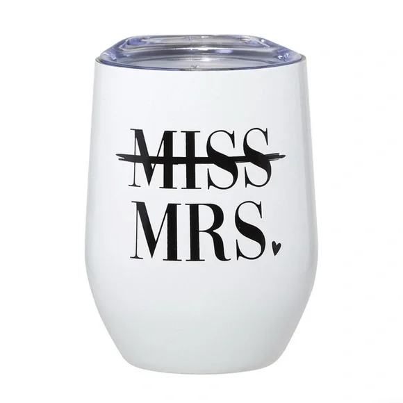 Stemless Wine Tumbler Miss Mrs. 12oz White NWT