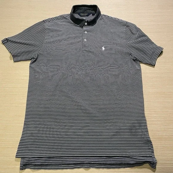 Polo Golf Ralph Lauren Men's M Short Sleeve Gray and Purple Striped Preppy Polo