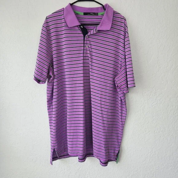 RLX Ralph Lauren Golf Polo Dry Fit Striped Club Shirt Mens SZ XXL Purple