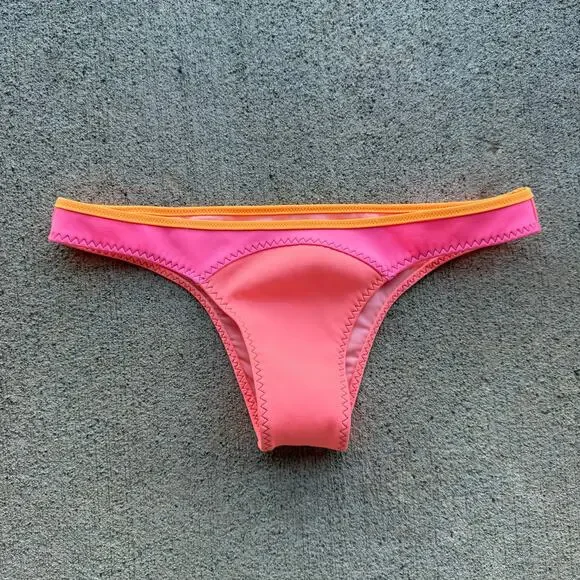 Victoria's Secret The Itsy Bikini Bottom Coral Pink Orange Colorblock SMALL