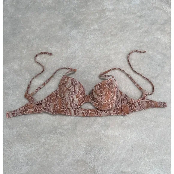 Shade & Shore Metallic Snakeskin Underwire Bikini Top 32B Brown Pink 238120917
