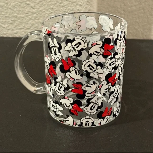 Rare Walt Disney Minnie Mouse Clear Glass Mug GUC