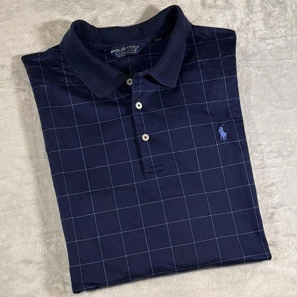 90s Vintage Ralph Lauren Performance Golf Polo | Navy Grid Pattern | XXL